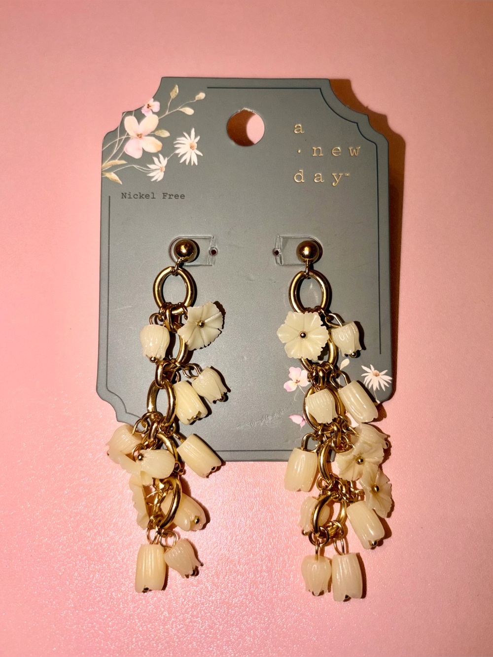 NWT Target a new day Cream Floral Tassel Drop Earrings